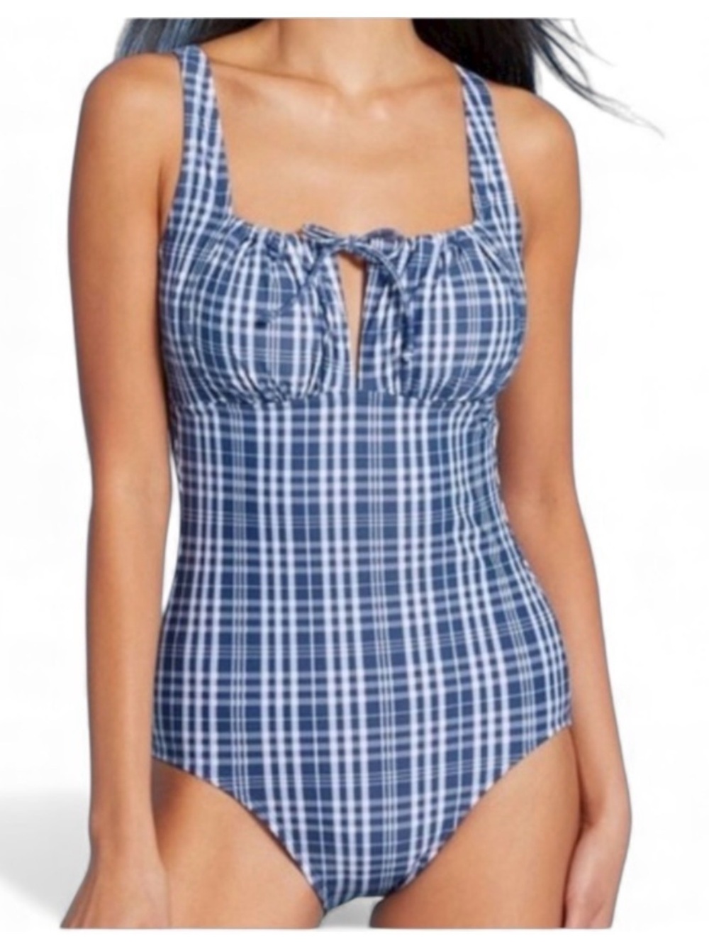 Kona Sol Blue Plaid One-Piece Swimsuit